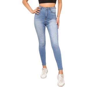 imageSweatyRocks Womens Casual Button High Rise Skinny Denim JeansLight Blue