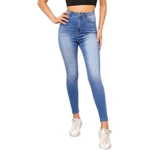 imageSweatyRocks Womens Casual Button High Rise Skinny Denim JeansPlain Blue