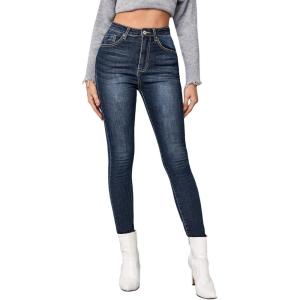 imageSweatyRocks Womens Casual Button High Rise Skinny Denim JeansSolid Blue