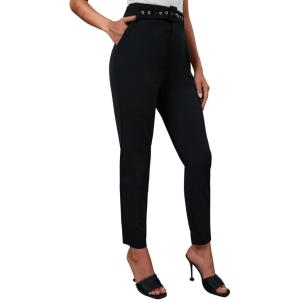 imageSweatyRocks Womens Casual Skinny Leggings Stretchy High Waisted Work PantsBelted Black