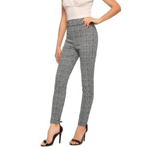 imageSweatyRocks Womens Casual Skinny Leggings Stretchy High Waisted Work PantsBlack White Grey Plaid