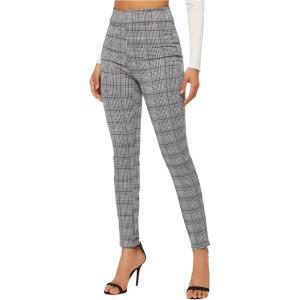 imageSweatyRocks Womens Casual Skinny Leggings Stretchy High Waisted Work PantsBlack White Plaid