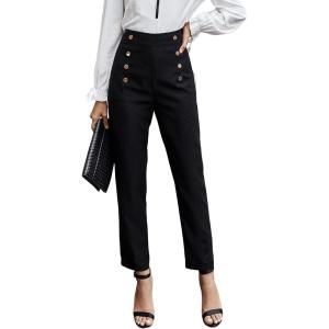 imageSweatyRocks Womens Casual Skinny Leggings Stretchy High Waisted Work PantsButton Black
