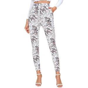imageSweatyRocks Womens Casual Skinny Leggings Stretchy High Waisted Work PantsFloral White