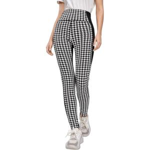 imageSweatyRocks Womens Casual Skinny Leggings Stretchy High Waisted Work PantsHoundstooth Black