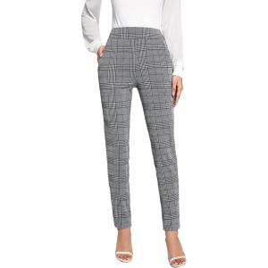 imageSweatyRocks Womens Casual Skinny Leggings Stretchy High Waisted Work PantsLight Grey Plaid