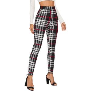 imageSweatyRocks Womens Casual Skinny Leggings Stretchy High Waisted Work PantsPlaid Pattern