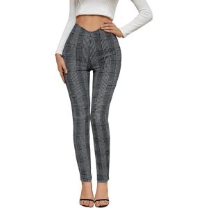 imageSweatyRocks Womens Casual Skinny Leggings Stretchy High Waisted Work PantsPlaid Print Grey