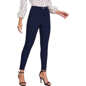 imageSweatyRocks Womens Casual Skinny Leggings Stretchy High Waisted Work PantsPockets Navy