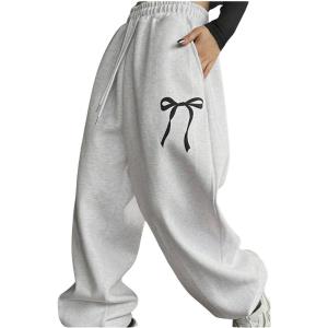 imageSweatyRocks Womens Drawstring Waist Wide Leg Sweatpants Baggy Jogger Pants with PocketLight Grey