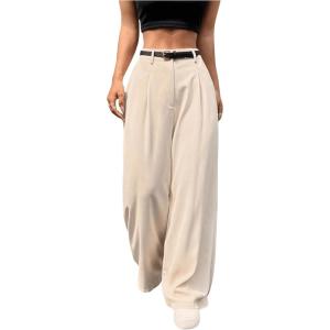 imageSweatyRocks Womens High Waist Work Pants Dressy Casual Wide Leg Flowy TrousersBeige