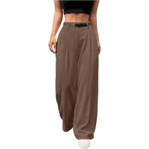 imageSweatyRocks Womens High Waist Work Pants Dressy Casual Wide Leg Flowy TrousersBrown