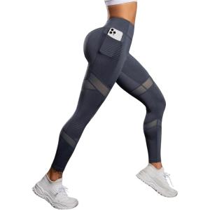 imageSweatyRocks Womens Mesh Leggings High Waist Tummy Control Butt Lift Yoga Pants with PocketsDark Grey