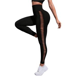 imageSweatyRocks Womens Solid Cut Out High Waist Stretchy Long Yoga Athletic LeggingBlack
