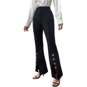 imageSweatyRocks Womens Stretchy High Waisted Pants Flared Leg Casual Long TrousersBlack