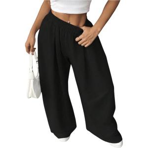 imageSweatyRocks Womens Wide Leg Pants Elastic High Waist Loose Athletic Sweatpants with PocketsBlack