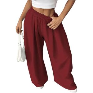 imageSweatyRocks Womens Wide Leg Pants Elastic High Waist Loose Athletic Sweatpants with PocketsBurgundy