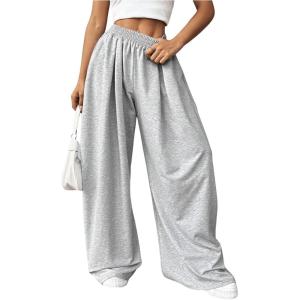 imageSweatyRocks Womens Wide Leg Pants Elastic High Waist Loose Athletic Sweatpants with PocketsGrey