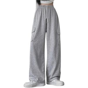 imageSweatyRocks Womens Wide Leg Sweatpants Elastic High Waisted Jogger Pants with PocketsGrey