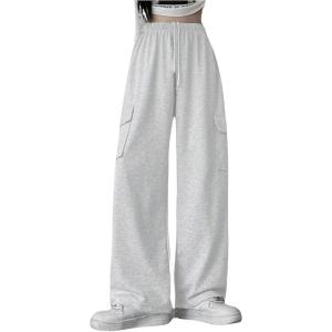 imageSweatyRocks Womens Wide Leg Sweatpants Elastic High Waisted Jogger Pants with PocketsLight Grey