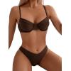 imageSweatyRocks Womens 2 Piece Bikini Set Spaghetti Strap High Cut Push Up Underwire SwimsuitCoffee Brown