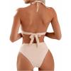imageSweatyRocks Womens 2 Piece Bikini Set Tie Back Triangle Swimsuit High Waist Tummy Control SwimwearBeige