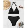 imageSweatyRocks Womens 2 Piece Bikini Set Tie Back Triangle Swimsuit High Waist Tummy Control SwimwearBlack