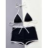 imageSweatyRocks Womens 2 Piece Swimsuit Contrast Trim Halter Triangle Top with Shorts Bathing Suits Bikini SetBlack and White