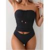 imageSweatyRocks Womens Swimsuit Ruched Strapless Bandeau Bikini Sets 2 Piece Bathing SuitBlack