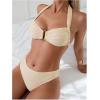 imageSweatyRocks Womens Two Piece Halter Swimsuit Tie Backless High Cut Bikini Sets BeachwearApricot