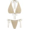 imageSweatyRocks Womens 2 Piece Bathing Suit Fuzzy Tie Back Halter Swimsuit Knot Side Smocked Triangle Thong Bikini Set SwimwearCemel