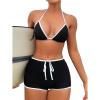 imageSweatyRocks Womens 2 Piece Swimsuit Contrast Trim Halter Triangle Top with Shorts Bathing Suits Bikini SetBlack and White