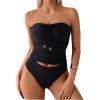 imageSweatyRocks Womens Swimsuit Ruched Strapless Bandeau Bikini Sets 2 Piece Bathing SuitBlack