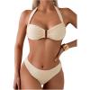 imageSweatyRocks Womens Two Piece Halter Swimsuit Tie Backless High Cut Bikini Sets BeachwearApricot