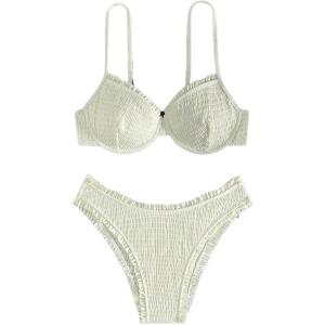 imageSweatyRocks Womens Bikini Sets for Women Textured Push Up Bathing Suits 2 Piece SwimsuitBeige
