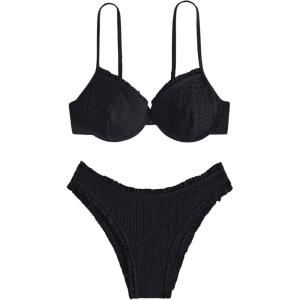 imageSweatyRocks Womens Bikini Sets for Women Textured Push Up Bathing Suits 2 Piece SwimsuitBlack
