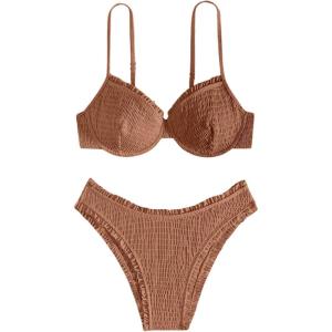 imageSweatyRocks Womens Bikini Sets for Women Textured Push Up Bathing Suits 2 Piece SwimsuitCoffee Brown