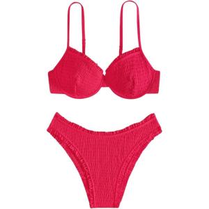 imageSweatyRocks Womens Bikini Sets for Women Textured Push Up Bathing Suits 2 Piece SwimsuitHot Pink