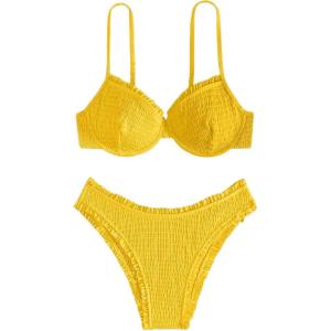 imageSweatyRocks Womens Bikini Sets for Women Textured Push Up Bathing Suits 2 Piece SwimsuitYellow