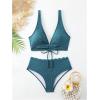 imageSweatyRocks Womens 2 Piece Bathing Suit Deep V Neck Drawstring Bikini Set High Waist Scallop Trim SwimsuitGreen