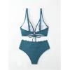 imageSweatyRocks Womens 2 Piece Bathing Suit Deep V Neck Drawstring Bikini Set High Waist Scallop Trim SwimsuitGreen