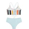 imageSweatyRocks Womens Bathing Suits Striped Criss Cross Bikini Set High Waisted SwimsuitsAzure
