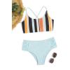 imageSweatyRocks Womens Bathing Suits Striped Criss Cross Bikini Set High Waisted SwimsuitsAzure