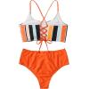 imageSweatyRocks Womens Bathing Suits Striped Criss Cross Bikini Set High Waisted SwimsuitsBlue Orange