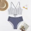 imageSweatyRocks Womens Bathing Suits Striped Criss Cross Bikini Set High Waisted SwimsuitsBlue Striped