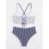 imageSweatyRocks Womens Bathing Suits Striped Criss Cross Bikini Set High Waisted SwimsuitsBlue Striped