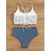 imageSweatyRocks Womens Bathing Suits Striped Criss Cross Bikini Set High Waisted SwimsuitsBlue2