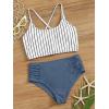 imageSweatyRocks Womens Bathing Suits Striped Criss Cross Bikini Set High Waisted SwimsuitsBlue2