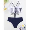 imageSweatyRocks Womens Bathing Suits Striped Criss Cross Bikini Set High Waisted SwimsuitsDark Blue