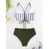 imageSweatyRocks Womens Bathing Suits Striped Criss Cross Bikini Set High Waisted SwimsuitsDark Green